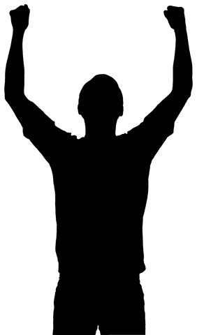 Triumphant sportsman silhouette with transparent background