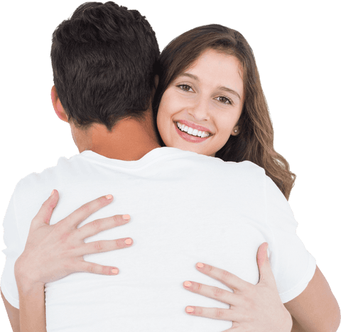 Happy Woman Embracing Partner on Transparent Background
