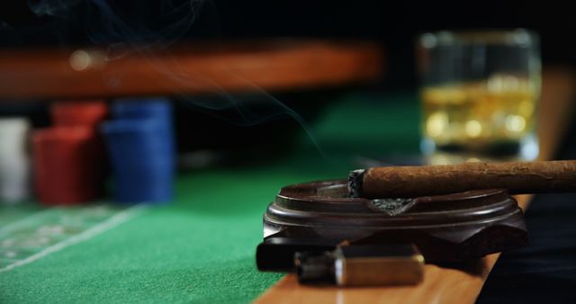 Smoking Cigar While Drinking Whiskey at Poker Table - Download Free Stock Images Pikwizard.com