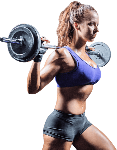 Strong woman lifting weights - crossfit exercise on transparent background