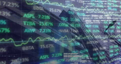 Digital Financial Data with Cityscape Background Overlay