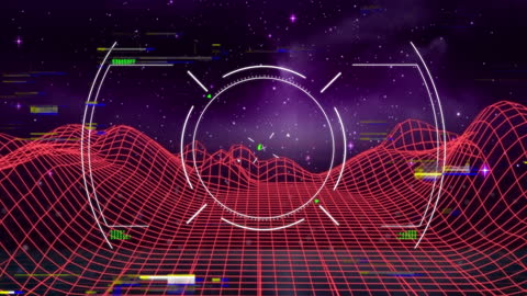 Futuristic Glitch Overlay with Metaverse Structures in Space