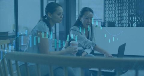 Coworkers Analyzing Data with Overlay of Financial Charts