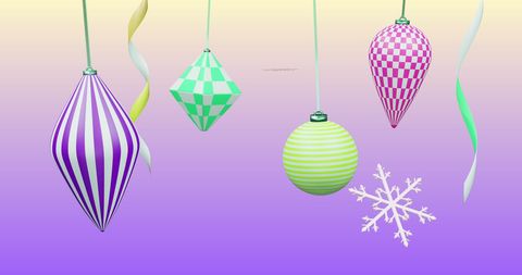 Colorful Christmas Ornaments Against Purple Background