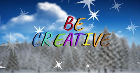 Creative Inspiration Winter Scene with Stars and Colorful Text