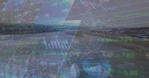 Digital Data Graphs Overlaying Coastal Landscape