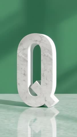 Rotating Marble Letter Q on Reflective Surface with Green Backdrop Vertical Video