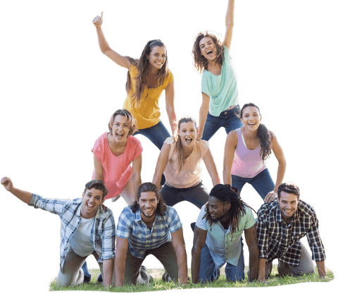 Youth Friends Enjoy Human Pyramid Transparent Background