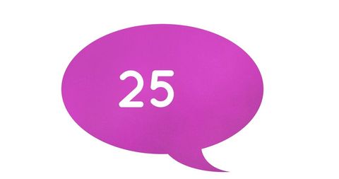 Purple speech bubble with number 25 on white background