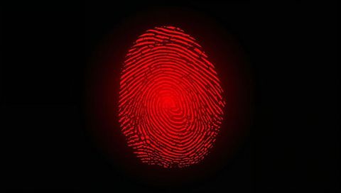 Glowing red fingerprint biometrics highlighting identity security and digital access
