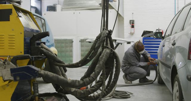 Mechanic Repairing Car at Auto Body Shop - Download Free Stock Images Pikwizard.com