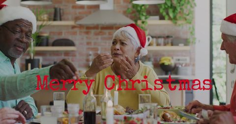 Diverse Friends Celebrating Christmas in Festive Santa Hats