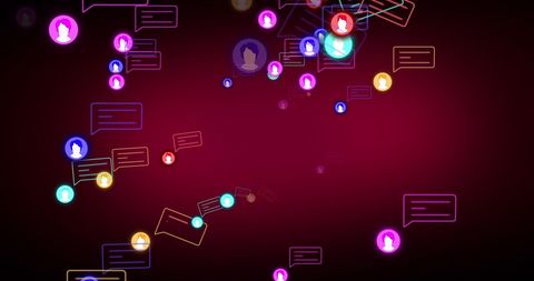 Vibrant Social Media Icons and Speech Bubbles on Red Background - Download Free Stock Images Pikwizard.com