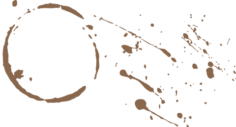 Coffee stain ring and splatter with transparent background