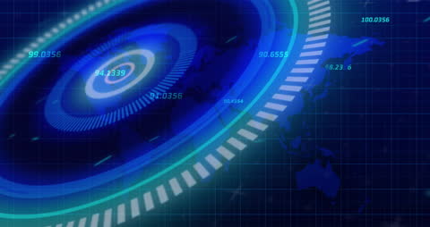 Futuristic Digital Clock Animation with World Map Background