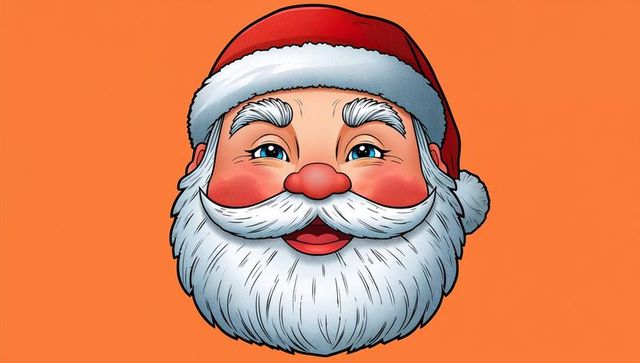 Jolly santa claus smiling portrait with white beard and red hat on orange background