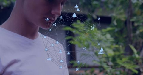 Teen Exploring Digital Icons Social Media Connections Outdoors