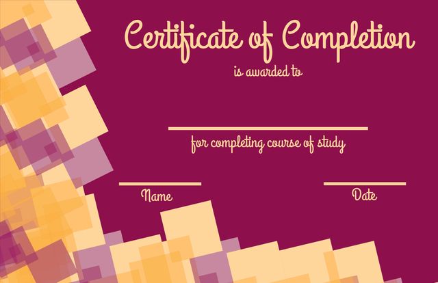 Elegant Certificate of Completion with Colorful Squares - Download Free Stock Templates Pikwizard.com