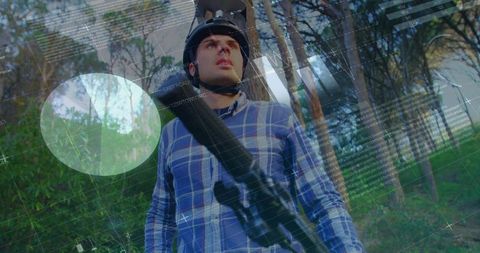 Man in forest engaging with ar navigation technology