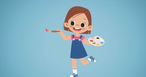 Illustration of Happy Girl Artist Painting in Blue Dress - Download Free Stock Images Pikwizard.com