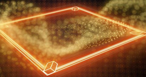 Neon boxing ring with golden particle network