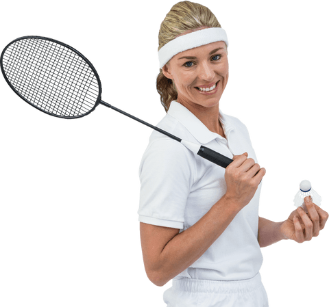 smiling female athlete holding badminton racket and shuttlecock transparent - Download Free Stock Videos Pikwizard.com