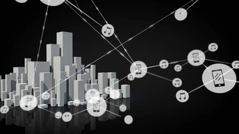 Digital Network Connecting Modern City with Technology Icons