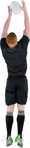 Rugby Player in Black Uniform Catching Ball Transparent