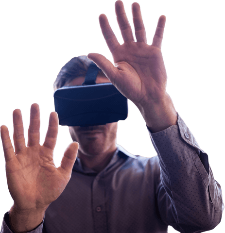 Man Using VR Glasses Raising Hands on Transparent Background - Download Free Stock Videos Pikwizard.com