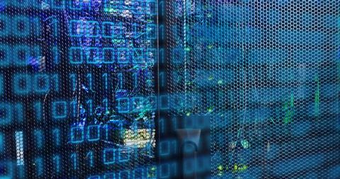 Binary Code Overlay on Data Servers Representing Digital Technology - Download Free Stock Images Pikwizard.com
