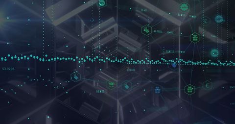 Futuristic Data Network with Digital Icons in Geometric Tunnel - Download Free Stock Images Pikwizard.com
