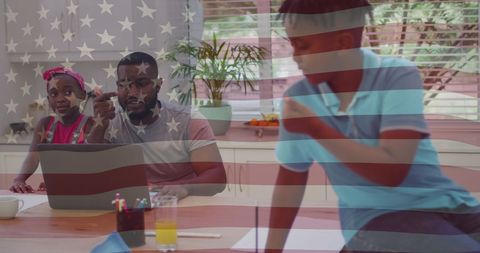 Family bonding with creative activities at home on national holiday