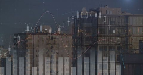 Digital Financial Data Analysis Overlay on Cityscape