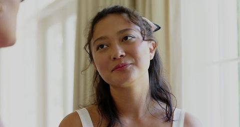 Joyful Bride Smiling Happily on Wedding Day Morning