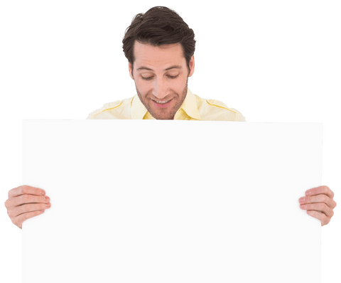 man smiling holding large blank transparent poster - Download Free Stock Videos Pikwizard.com