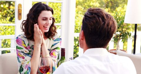 Couple Enjoying Dining Experience in Sunny Restaurant - Download Free Stock Images Pikwizard.com