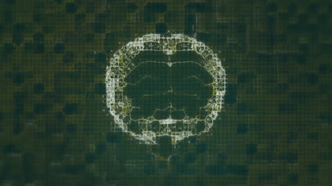 Futuristic Digital Brain Animation Rotating on Green Matrix