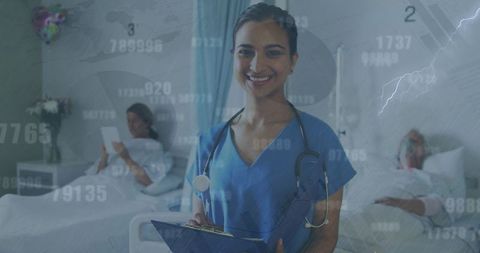 Healthcare Professional with Patients and Data Visualization