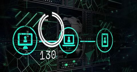 Futuristic data sync ui display with tech devices