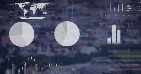 Overlay of Financial Data Visualizations on Cityscape - Download Free Stock Images Pikwizard.com