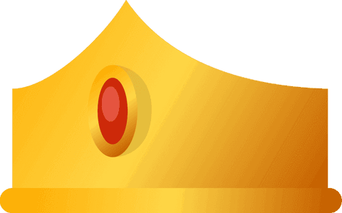 Regal golden crown with red gem on transparent background