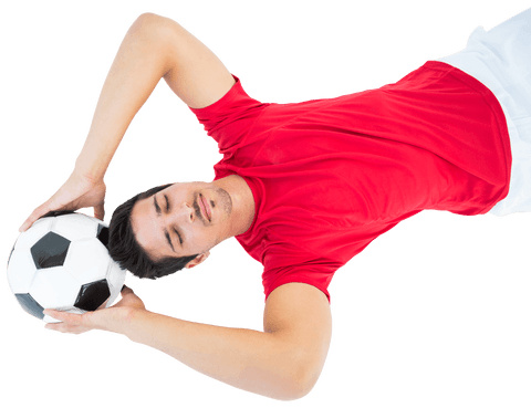 Transparent Male Athlete Relaxing with a Football