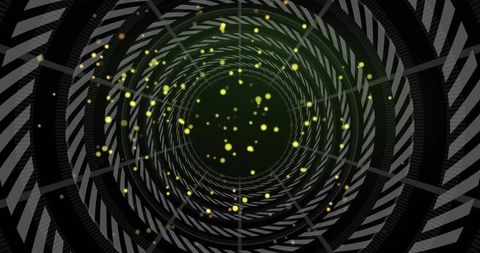 Rotating Futuristic Tunnel Vortex with Striped Spiral Bands and Glowing Particles