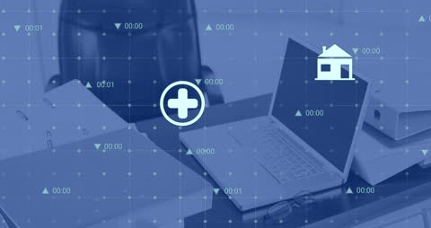 Animation of Digital Data Visualization on Office Desk