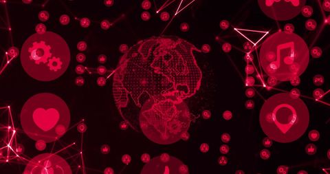 Glowing Red Globe with Digital Icons and Connections - Download Free Stock Images Pikwizard.com