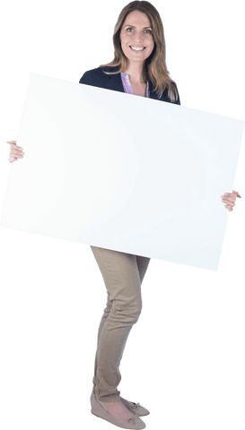 Smiling Businesswoman Holding Transparent Blank Billboard - Download Free Stock Videos Pikwizard.com