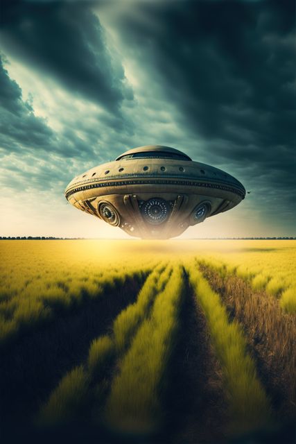 Spaceship taking off over field against cloud background, created using generative ai technology - Download Free Stock Photos Pikwizard.com