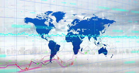 Digital Data Analytics with World Map Overlay