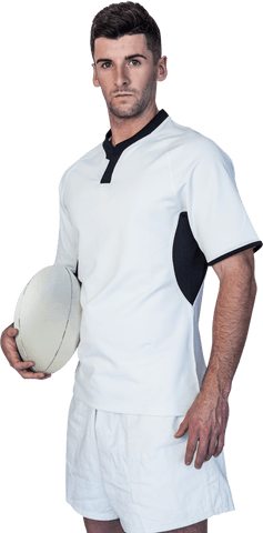 Focused rugby player holding ball in sports attire transparent background
