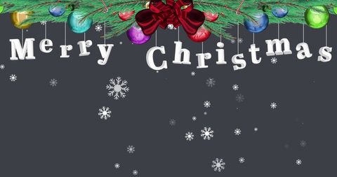 Festive Christmas Card with Ornamented Fir Tree and Falling Snow - Download Free Stock Images Pikwizard.com